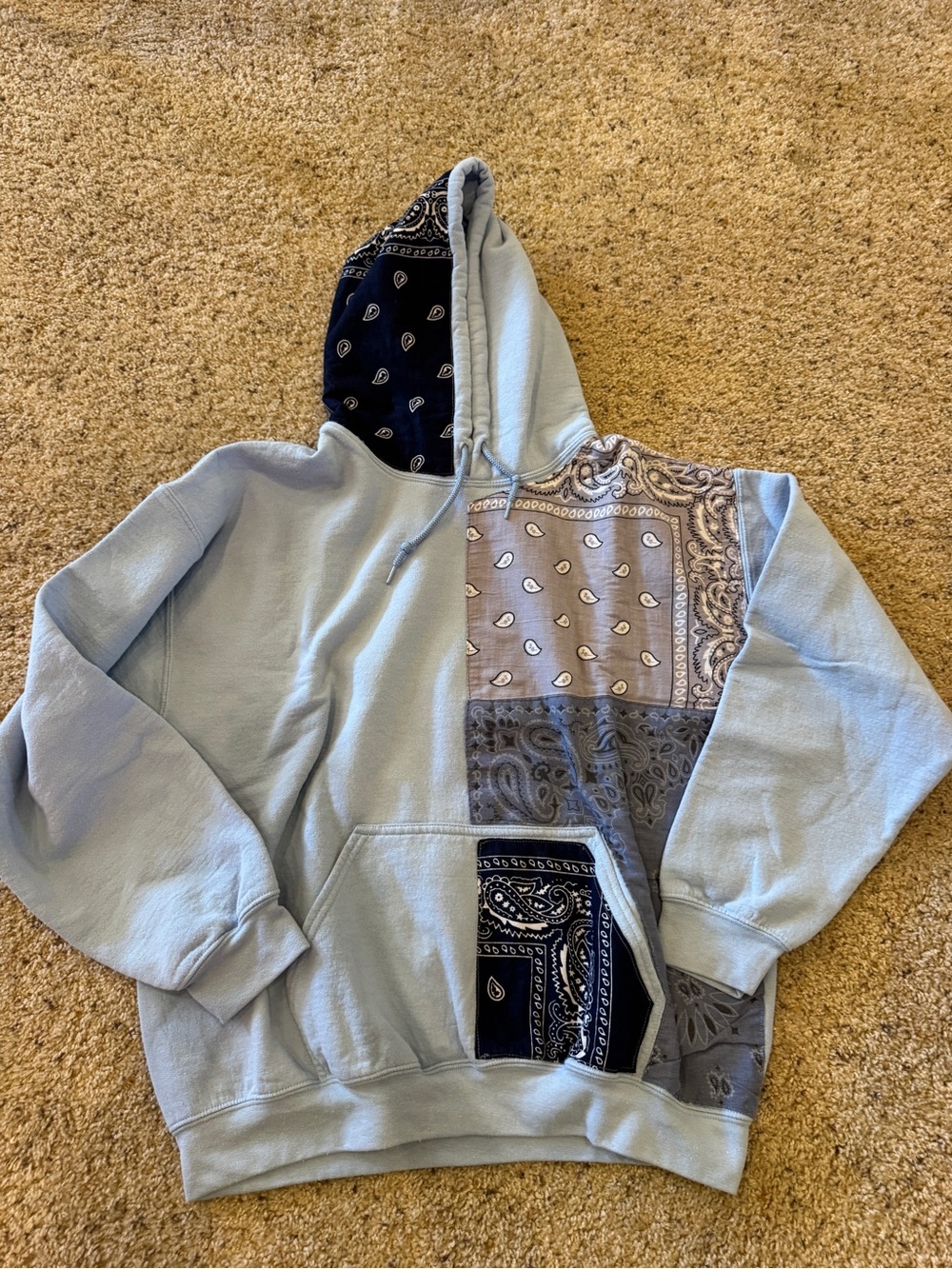 Light Blue Patchwork Bandana Hoodie